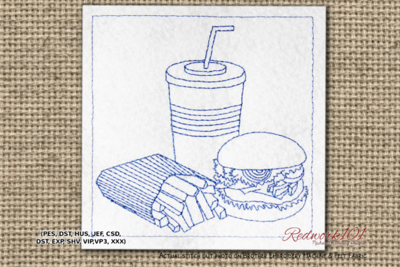 Burger with Fries Redwork: A Stylish Pick for Boutique Apparel