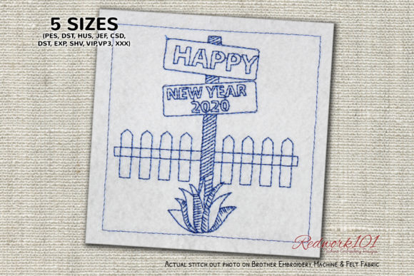 Review: Sign Board with New Year Text Redwork Design